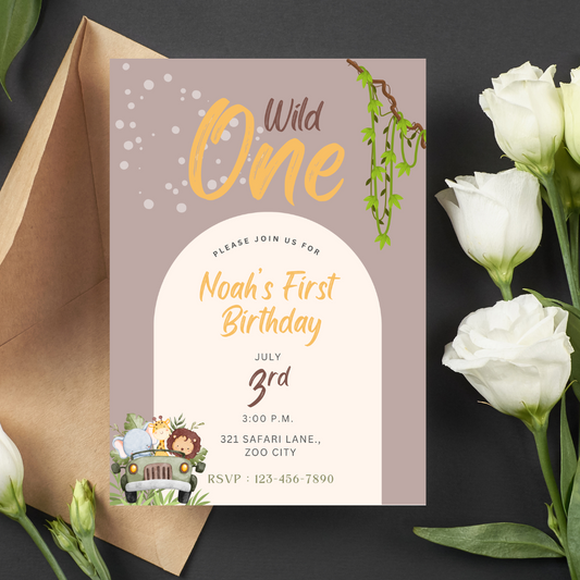 Wild One Safari Invitation